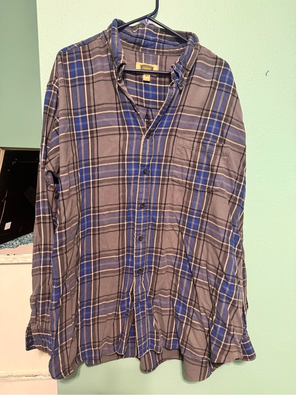 The Foundry Supply Co. Blue and Gray Plaid Button-Down Shirt